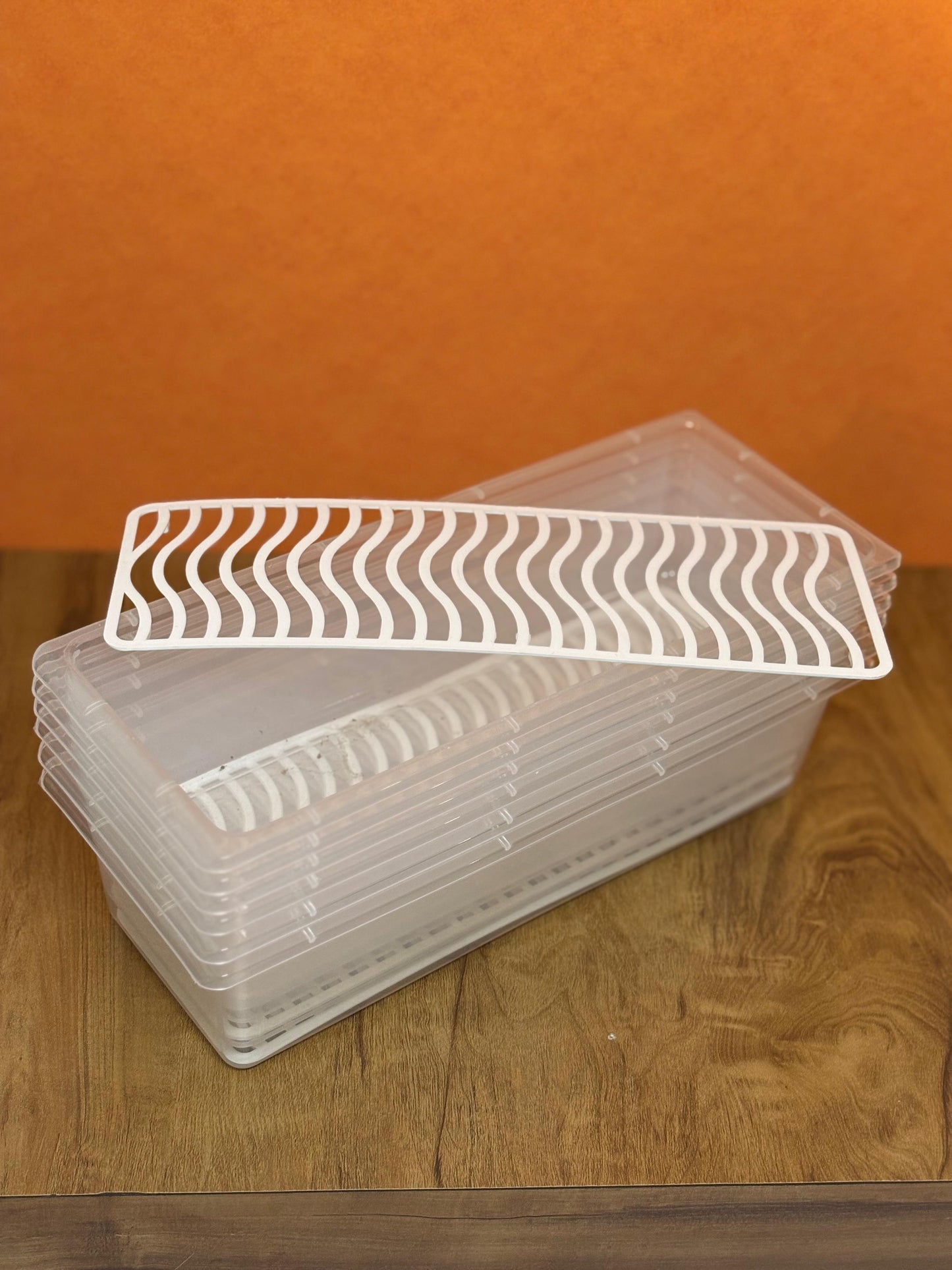 CEVENZA Multipurpose Transparent Plastic Storage Box with Lid & Drain Tray – Pack of 6
