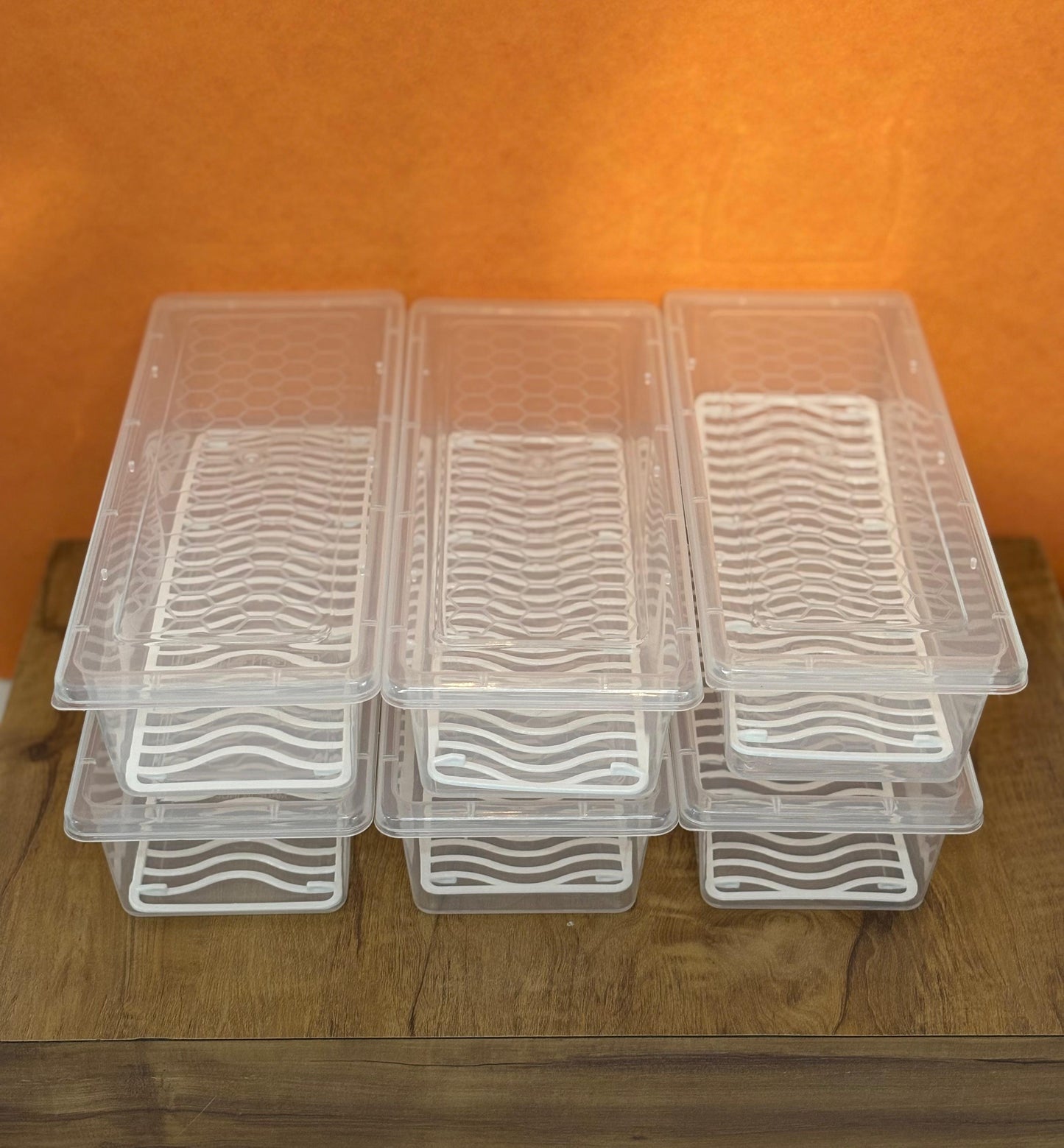 CEVENZA Multipurpose Transparent Plastic Storage Box with Lid & Drain Tray – Pack of 6