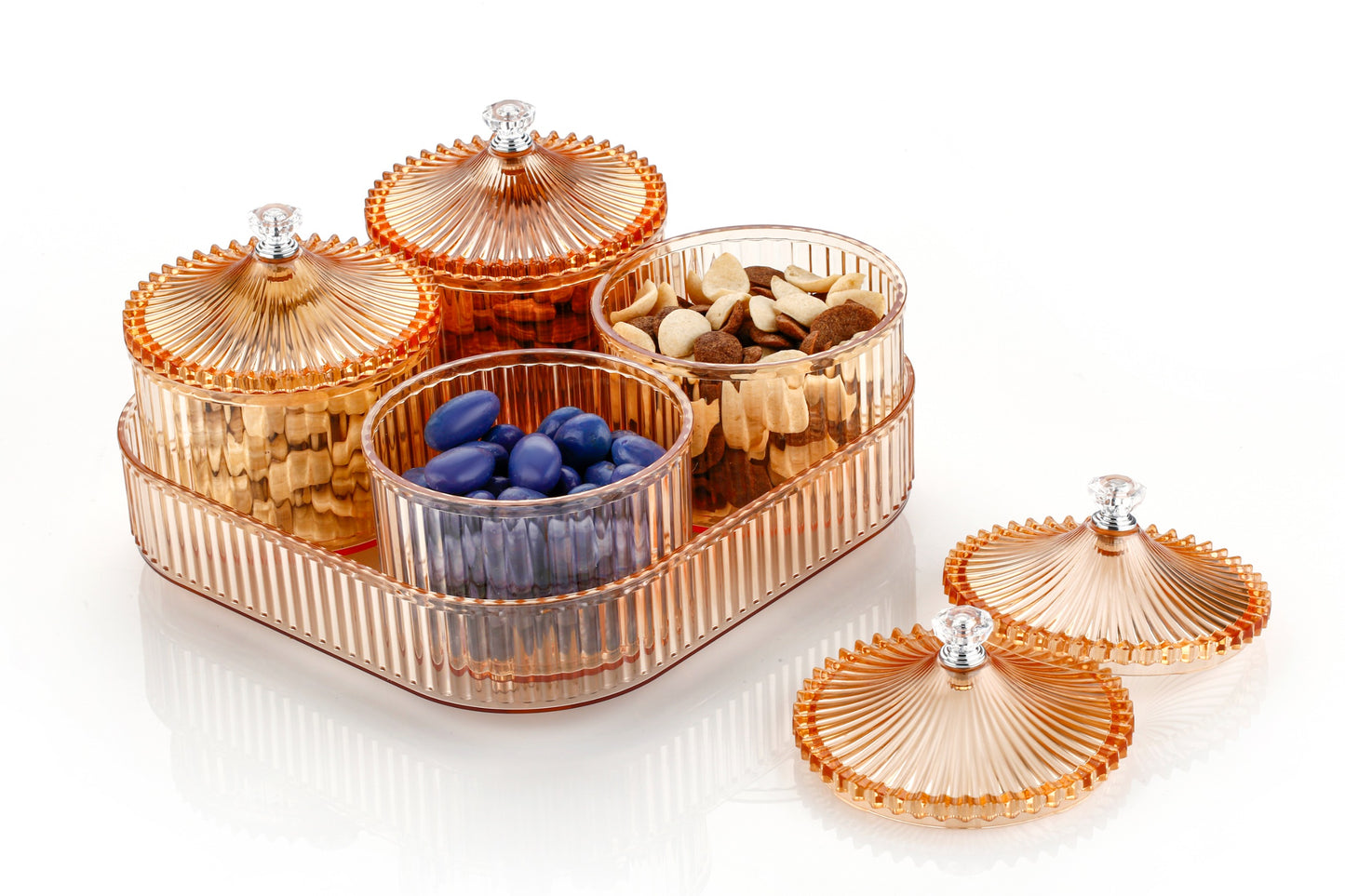 CEVENZA 4-Piece Crystal Cut Jar Set with Tray