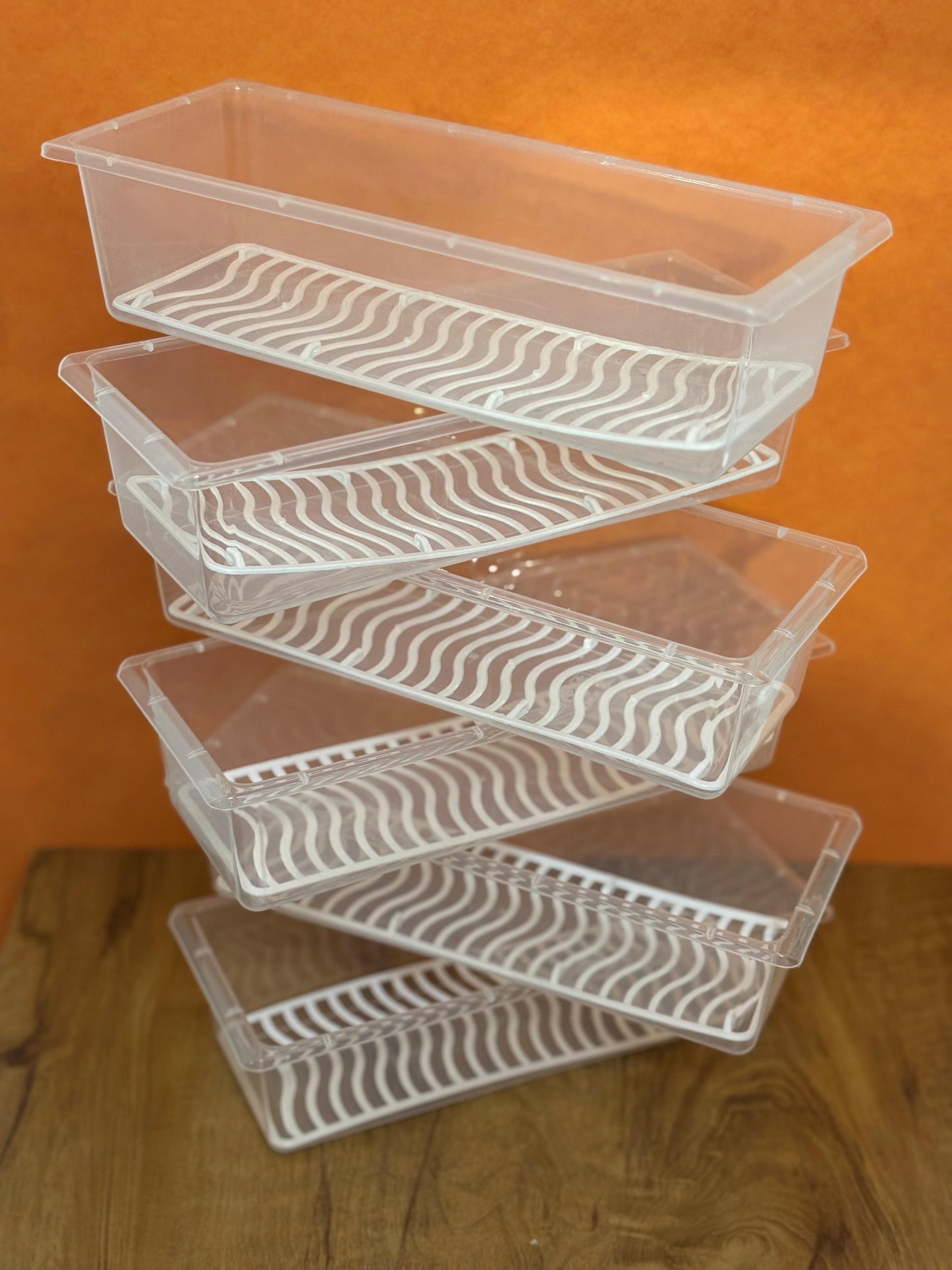 CEVENZA Multipurpose Transparent Plastic Storage Box with Lid & Drain Tray – Pack of 6