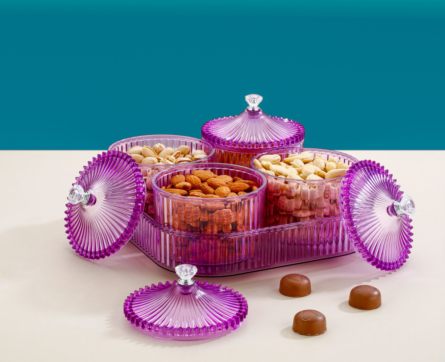 CEVENZA 4-Piece Crystal Cut Jar Set with Tray