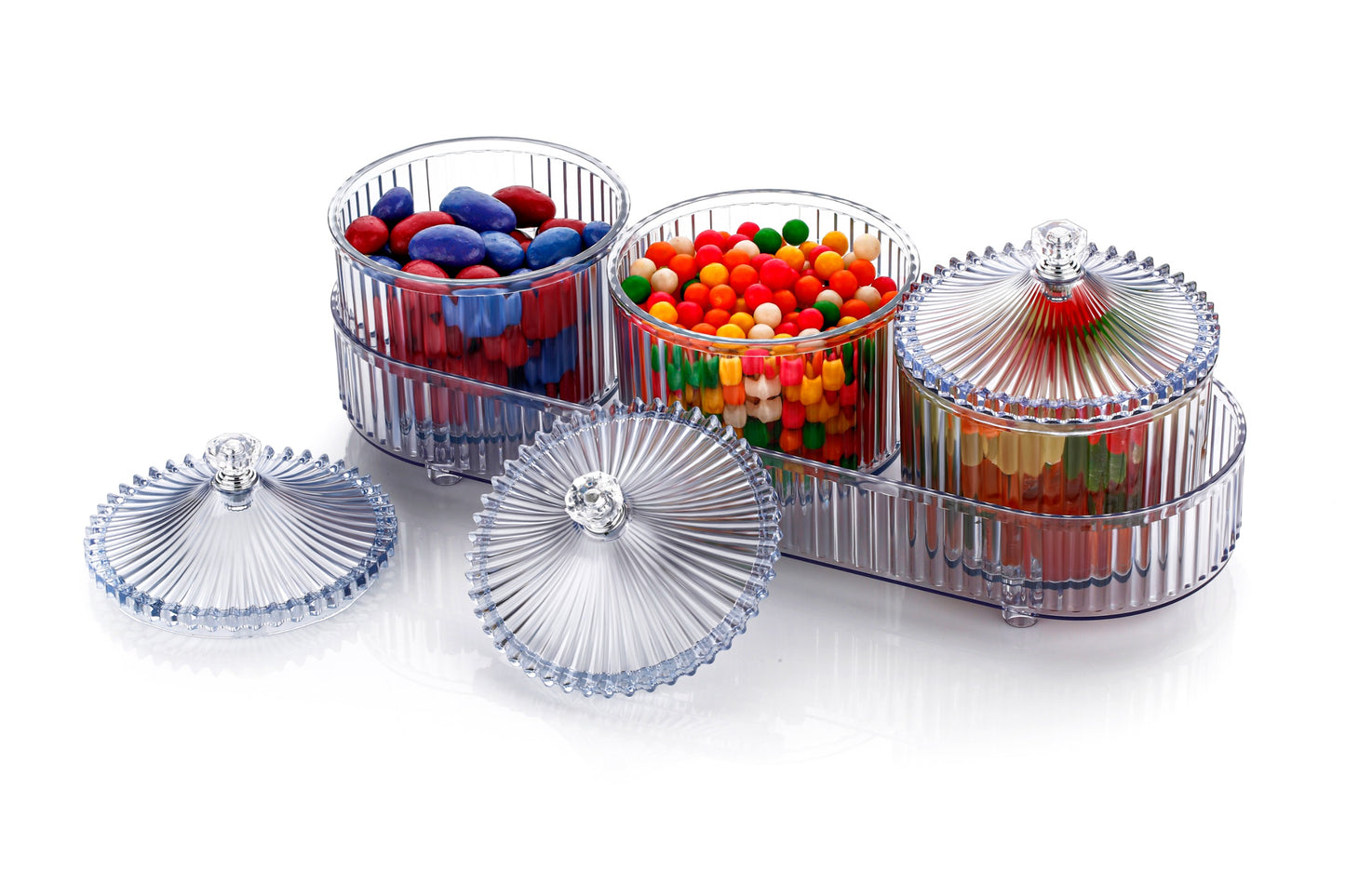 CEVENZA 3-Piece Dry Fruit Storage Jar Set with Tray & Diamond Lid