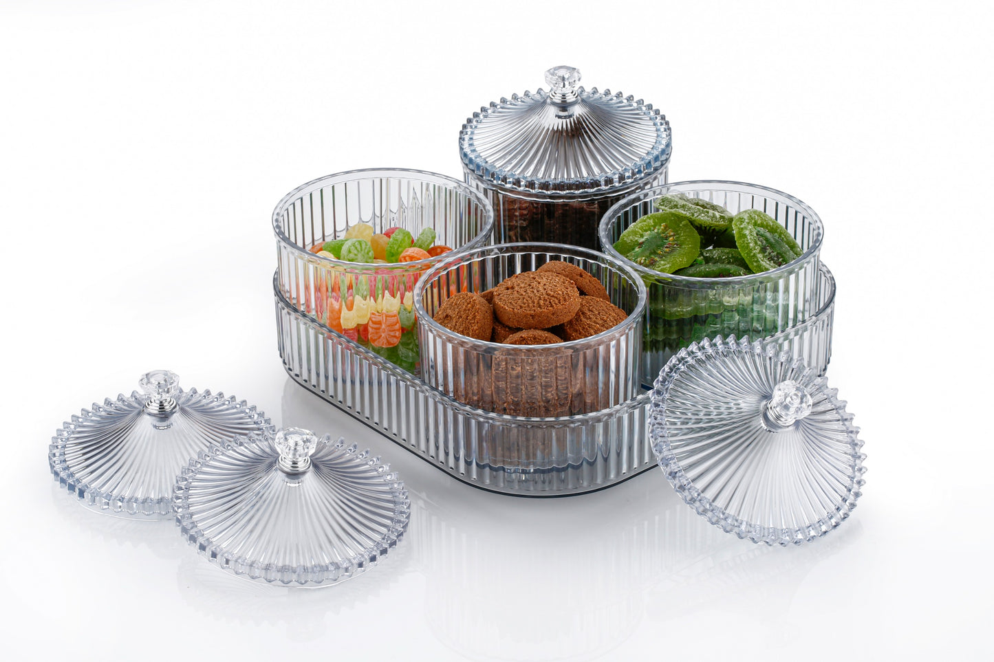CEVENZA 4-Piece Crystal Cut Jar Set with Tray