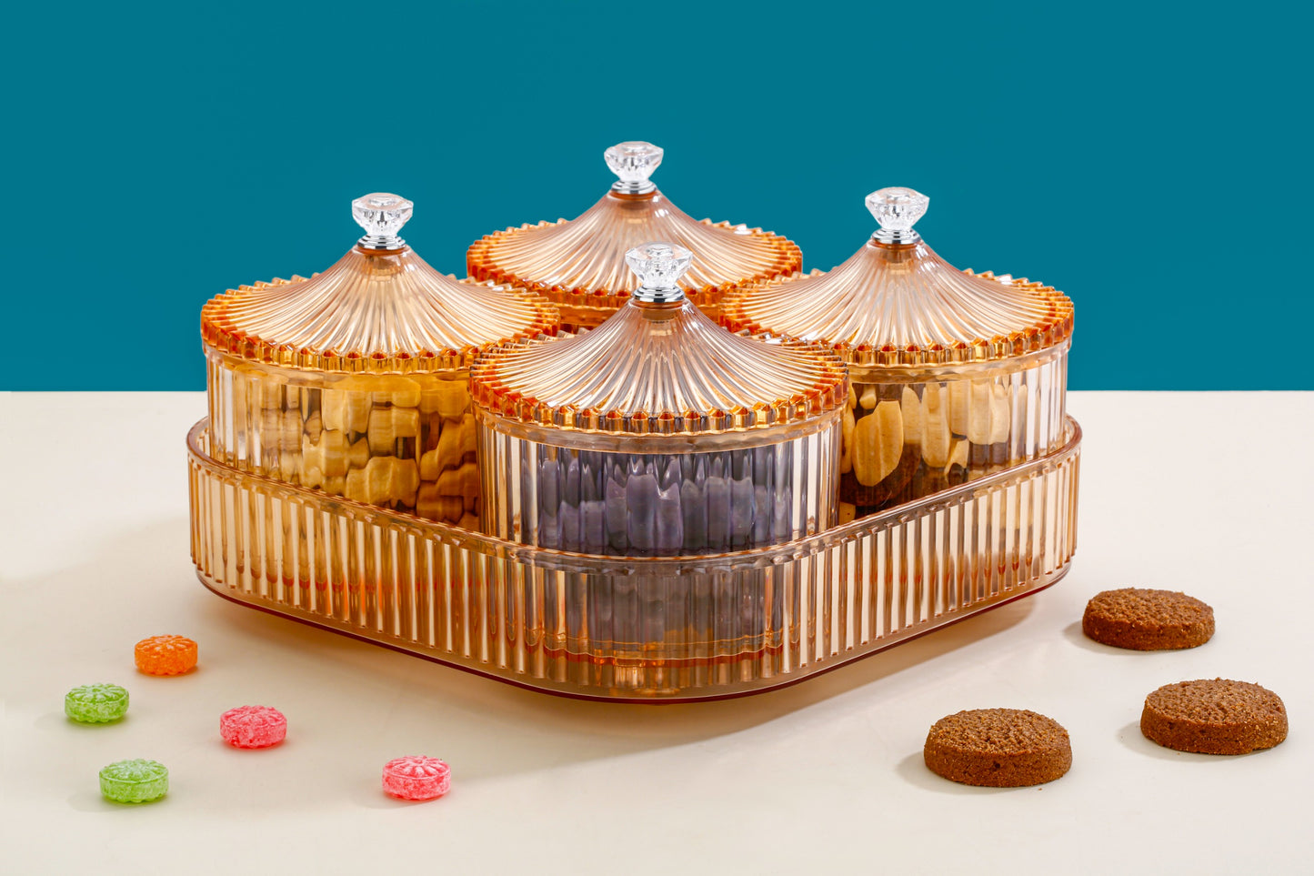 CEVENZA 4-Piece Crystal Cut Jar Set with Tray