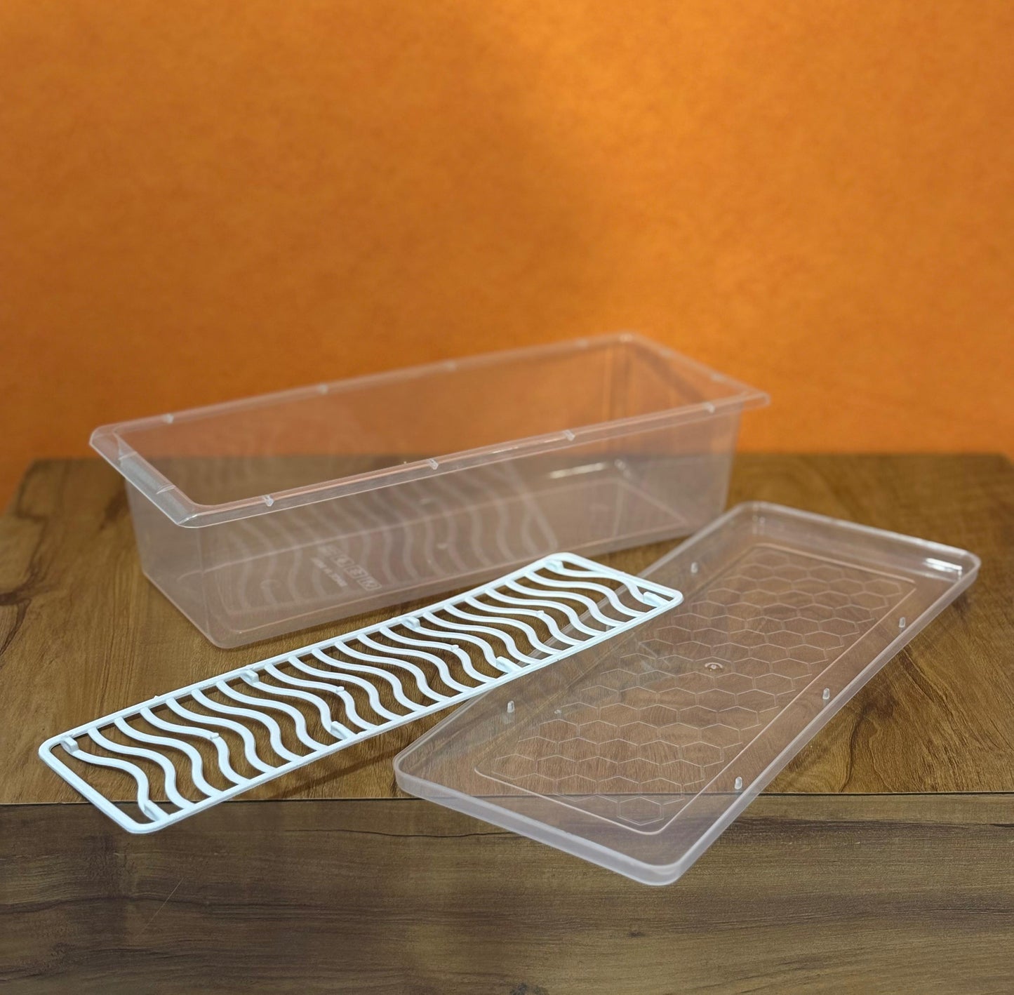 CEVENZA Multipurpose Transparent Plastic Storage Box with Lid & Drain Tray – Pack of 6