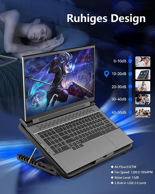 CEVENZA Ergonomic Laptop Cooling Pad Stand with Dual RGB Fans