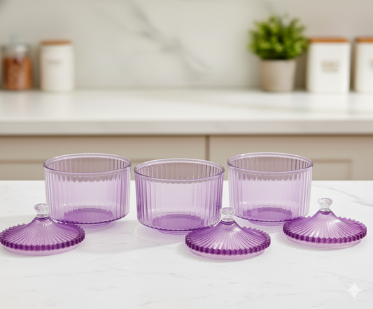 CEVENZA 3-Piece Dry Fruit Storage Jar Set with Tray & Diamond Lid