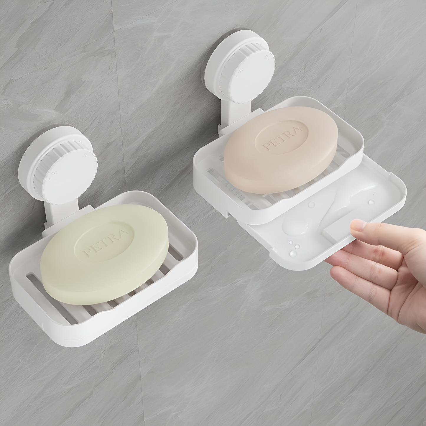 CEVENZA Wall-Mounted Suction Soap Holder Tray for Bathroom & Kitchen pack of 2