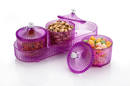 CEVENZA 3-Piece Dry Fruit Storage Jar Set with Tray & Diamond Lid