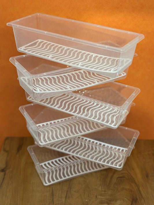 CEVENZA Multipurpose Transparent Plastic Storage Box with Lid & Drain Tray – Pack of 6