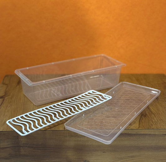 CEVENZA Multipurpose Transparent Plastic Storage Box with Lid & Drain Tray – Pack of 6