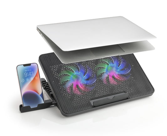 CEVENZA Ergonomic Laptop Cooling Pad Stand with Dual RGB Fans