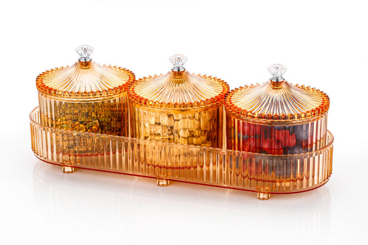 CEVENZA 3-Piece Dry Fruit Storage Jar Set with Tray & Diamond Lid