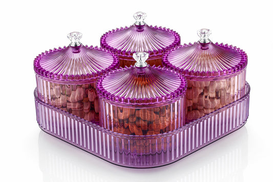 CEVENZA 4-Piece Crystal Cut Jar Set with Tray